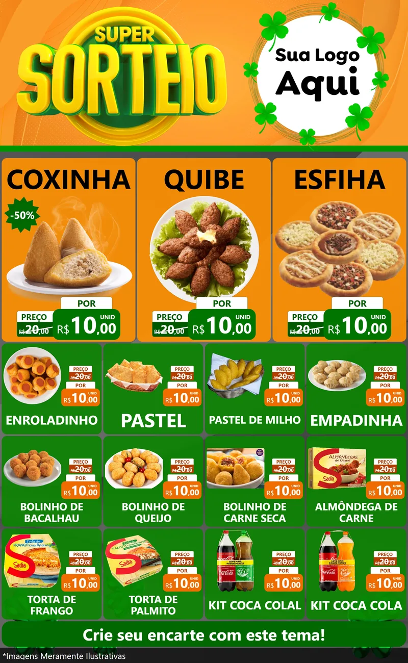 Modelo de Encarte para Encarte Grande com o tema Super Sorteio para Salgadaria