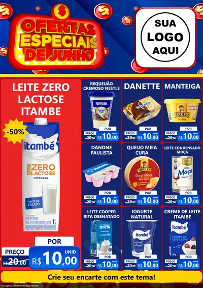 Modelo de Encarte para Encarte A4 Vertical com o tema Ofertas Especiais de Junho para Frios e Laticínios