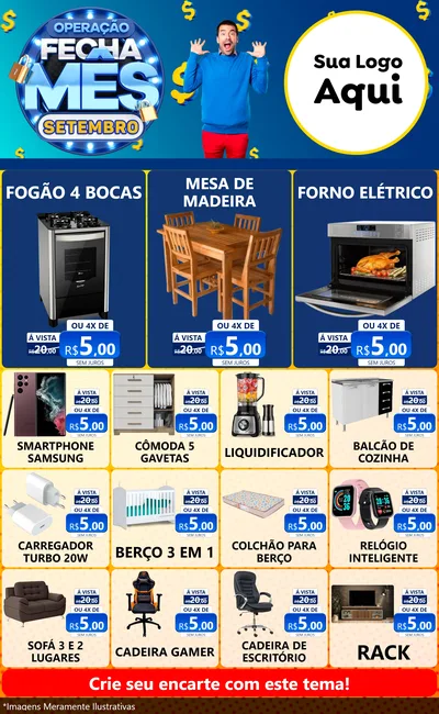 Modelo de Encarte para Encarte Grande com o tema Operação Fecha Mês Setembro para Móveis e Eletro