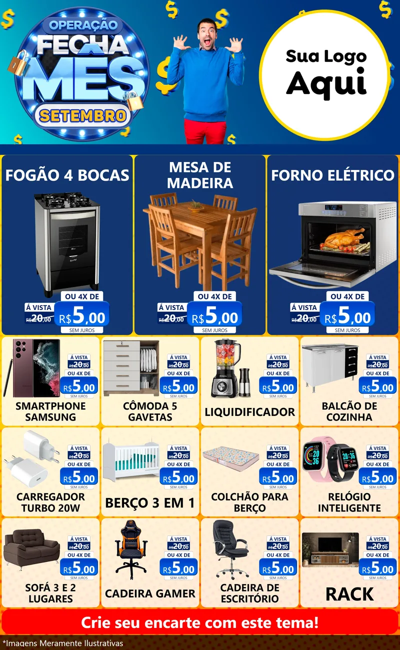 Modelo de Encarte para Encarte Grande com o tema Operação Fecha Mês Setembro para Móveis e Eletro