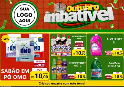 Modelo de Encarte para Encarte A4 Horizontal com o tema Outubro Imbatível para Produtos de Limpeza