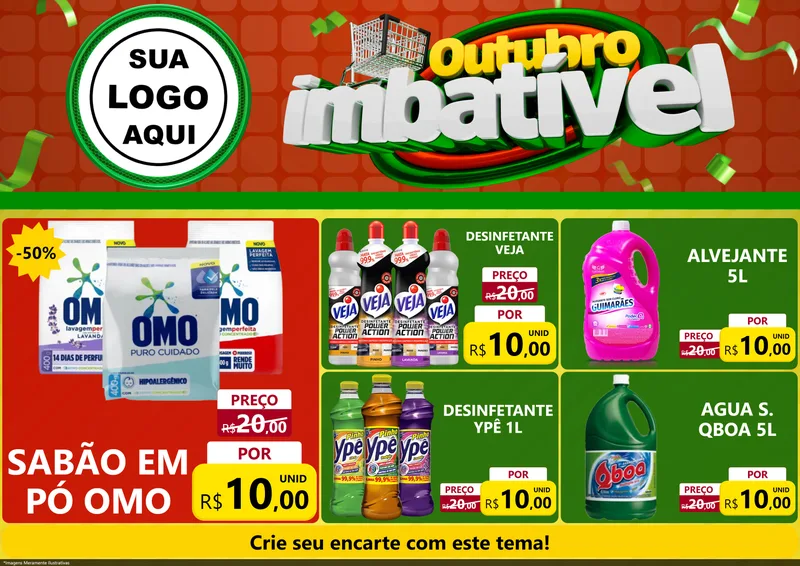 Modelo de Encarte para Encarte A4 Horizontal com o tema Outubro Imbatível para Produtos de Limpeza
