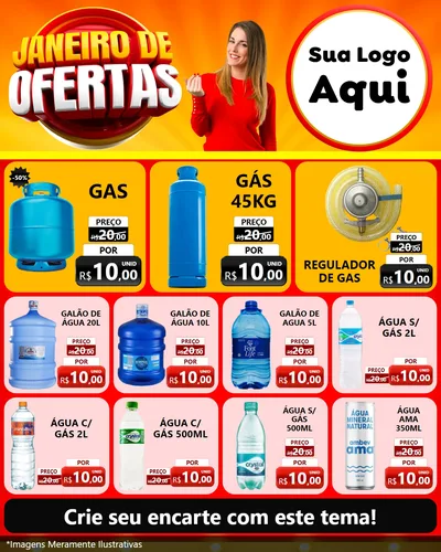 Modelo de Rede Social para Feed Instagram com o tema Janeiro de Ofertas para Água e gás