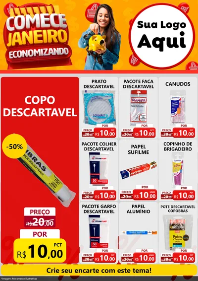 Modelo de Encarte para Encarte A4 Vertical com o tema Comece Janeiro Economizando para Embalagens