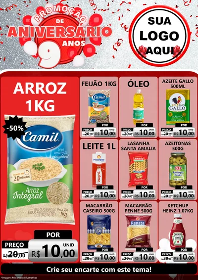 Modelo de Encarte para Encarte A4 Vertical com o tema Promoção de Aniversário - 9 Anos para Supermercado