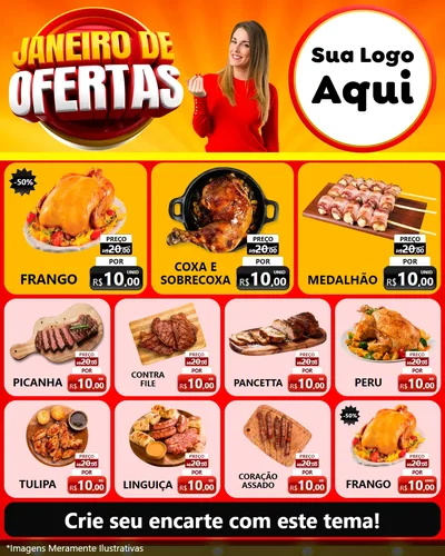 Modelo de Rede Social para Feed Instagram com o tema Janeiro de Ofertas para Assados