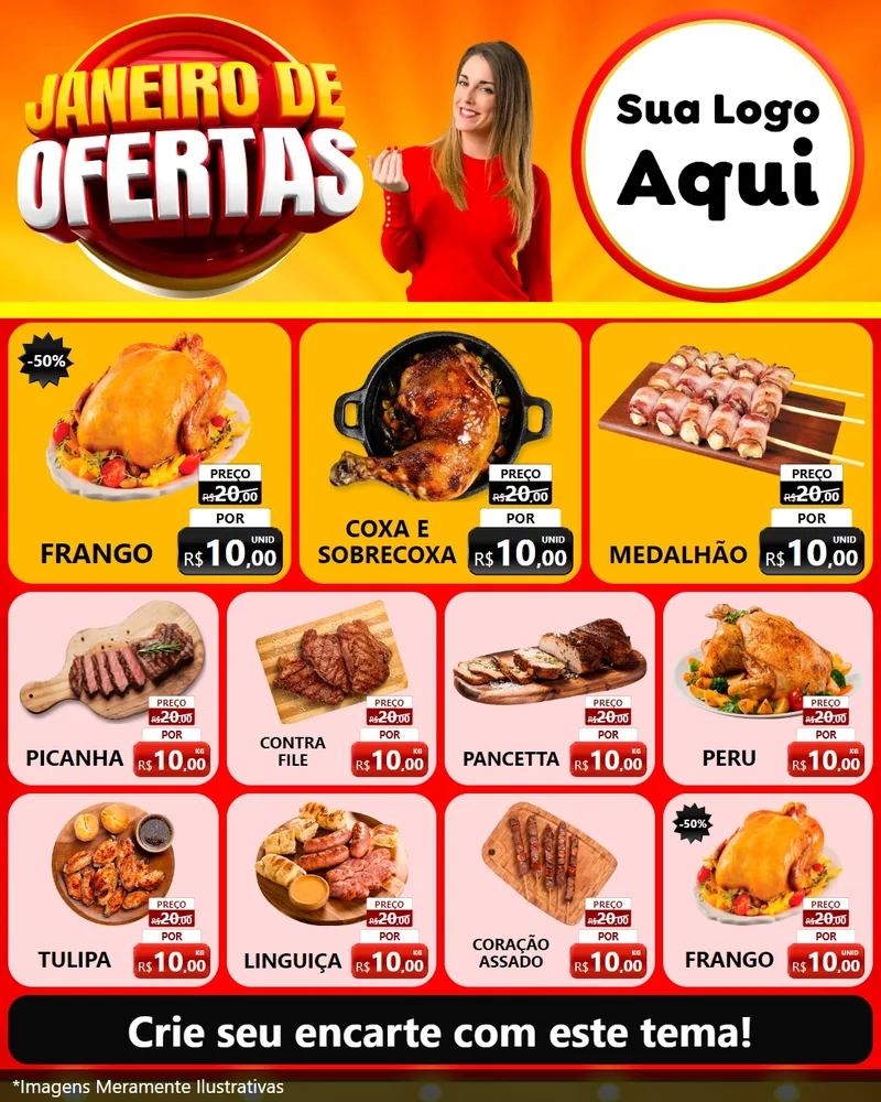 Modelo de Rede Social para Feed Instagram com o tema Janeiro de Ofertas para Assados