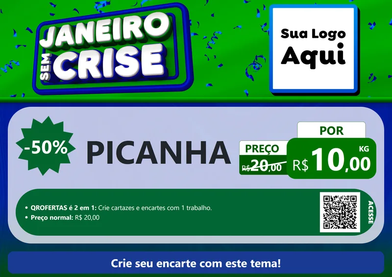Modelo de Cartaz para Cartaz A4 Horizontal com o tema Janeiro Sem Crise para Açougue