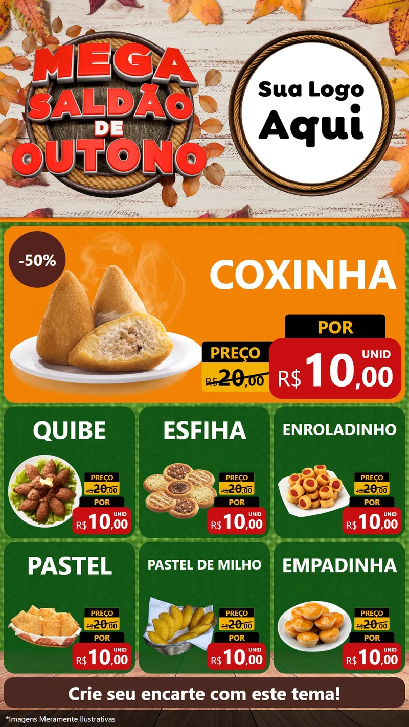 Modelo de Rede Social para Stories com o tema Mega Saldão de Outono para Salgadaria
