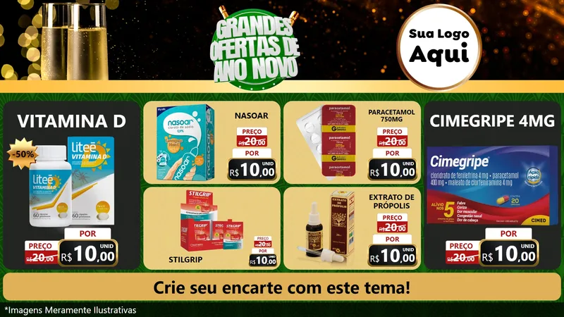 Modelo de TV para TV Horizontal com o tema Grandes Ofertas de Ano Novo para Farmácia