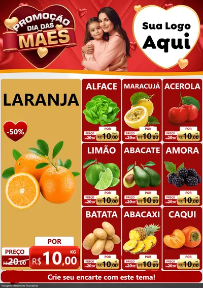 Modelo de Encarte para Encarte A4 Vertical com o tema Promoção Dia das Mães para Hortifrúti