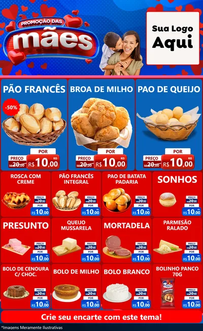 Modelo de Encarte para Encarte Grande com o tema Promoção das Mães para Padaria