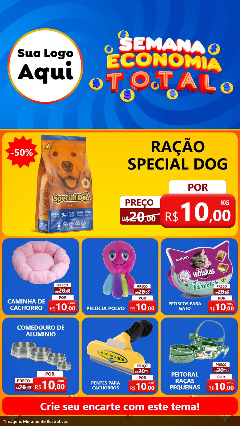 Modelo de Rede Social para Stories com o tema Semana Economia Total para Pet Shop