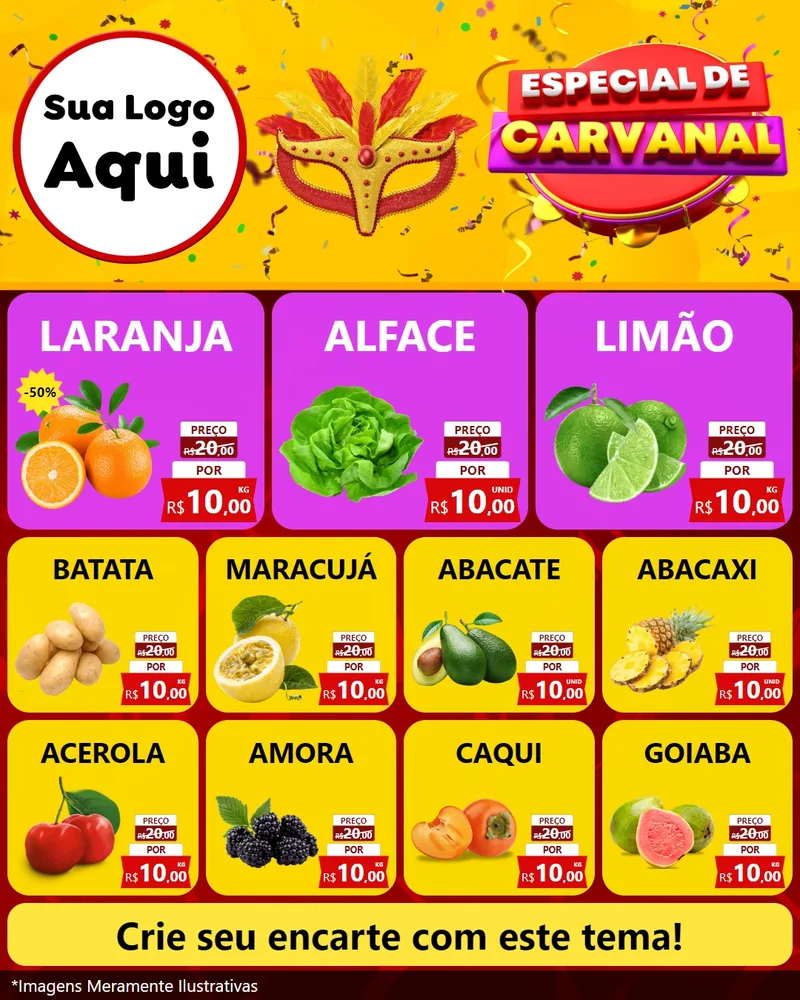 Modelo de Rede Social para Feed Instagram com o tema Especial de Carnaval para Hortifrúti