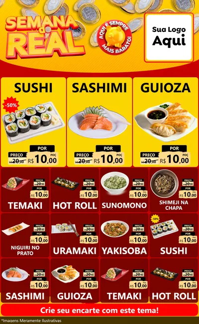 Modelo de Encarte para Encarte Grande com o tema Semana do Real para Comida japonesa