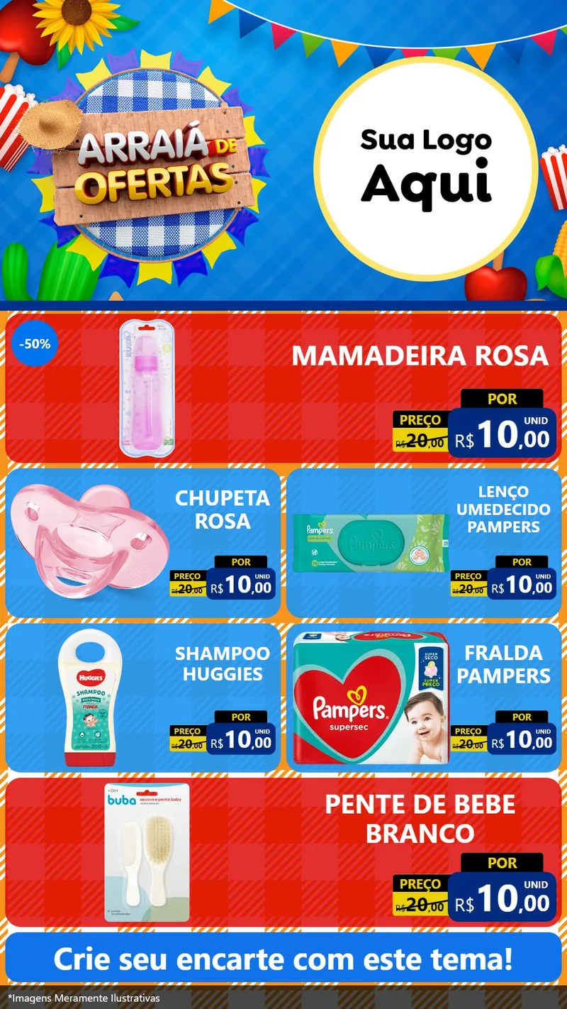 Modelo de TV para TV Vertical com o tema Arraiá de Ofertas para Bebês