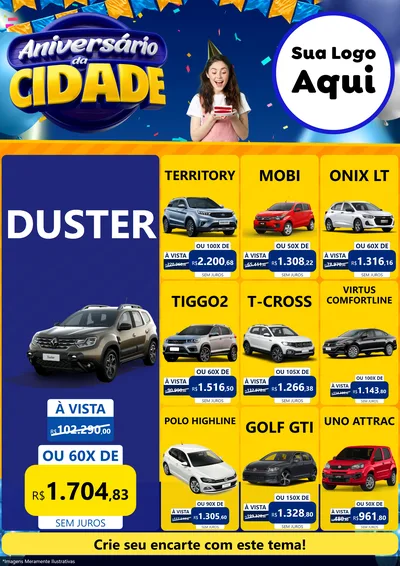 Modelo de Encarte para Encarte A4 Vertical com o tema Aniversário da Cidade para Concessionaria de Carros