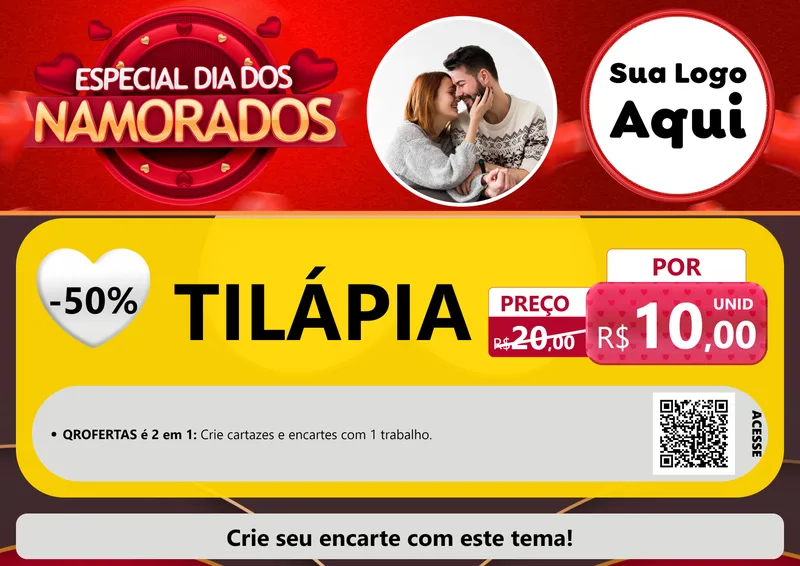 Modelo de Cartaz para Cartaz A4 Horizontal com o tema Especial Dia Dos Namorados para Peixaria