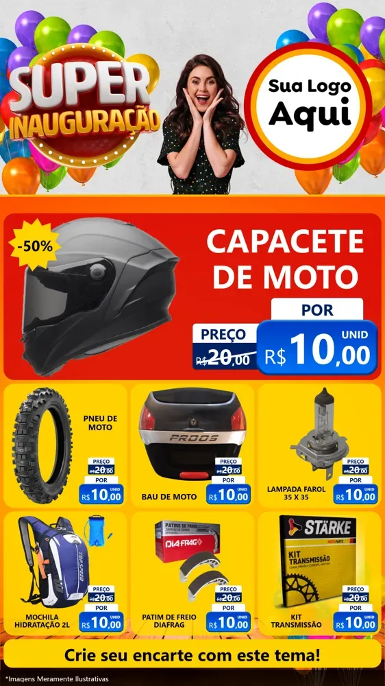 Modelo de Rede Social para Stories com o tema Super Inauguração para Moto peças
