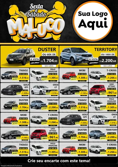 Modelo de Encarte para Encarte A4 Vertical com o tema Sexta e Sábado Maluco para Concessionaria de Carros