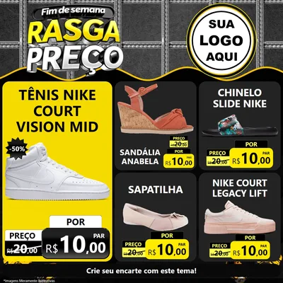 Modelo de Rede Social para Feed Facebook com o tema Fim de Semana Rasga Preço para Calçados