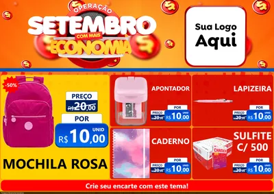 Modelo de Encarte para Encarte A4 Horizontal com o tema Operação Setembro Com Muita Economia para Papelaria
