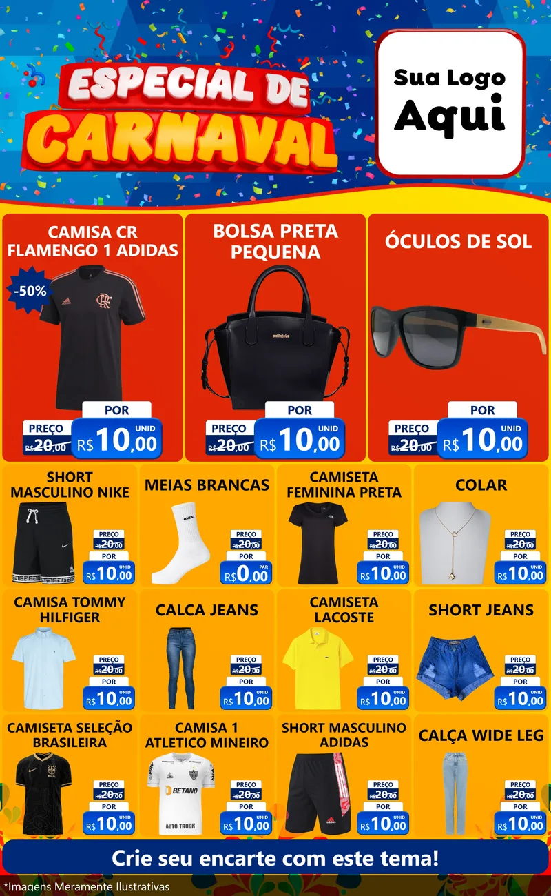 Modelo de Encarte para Encarte Grande com o tema Especial de Carnaval para Roupas e acessórios