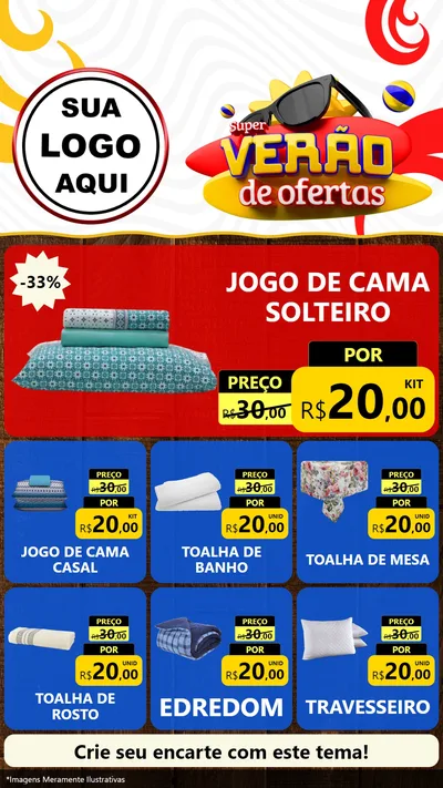 Modelo de Rede Social para Stories com o tema Super Verão de Ofertas para Cama, Mesa e Banho