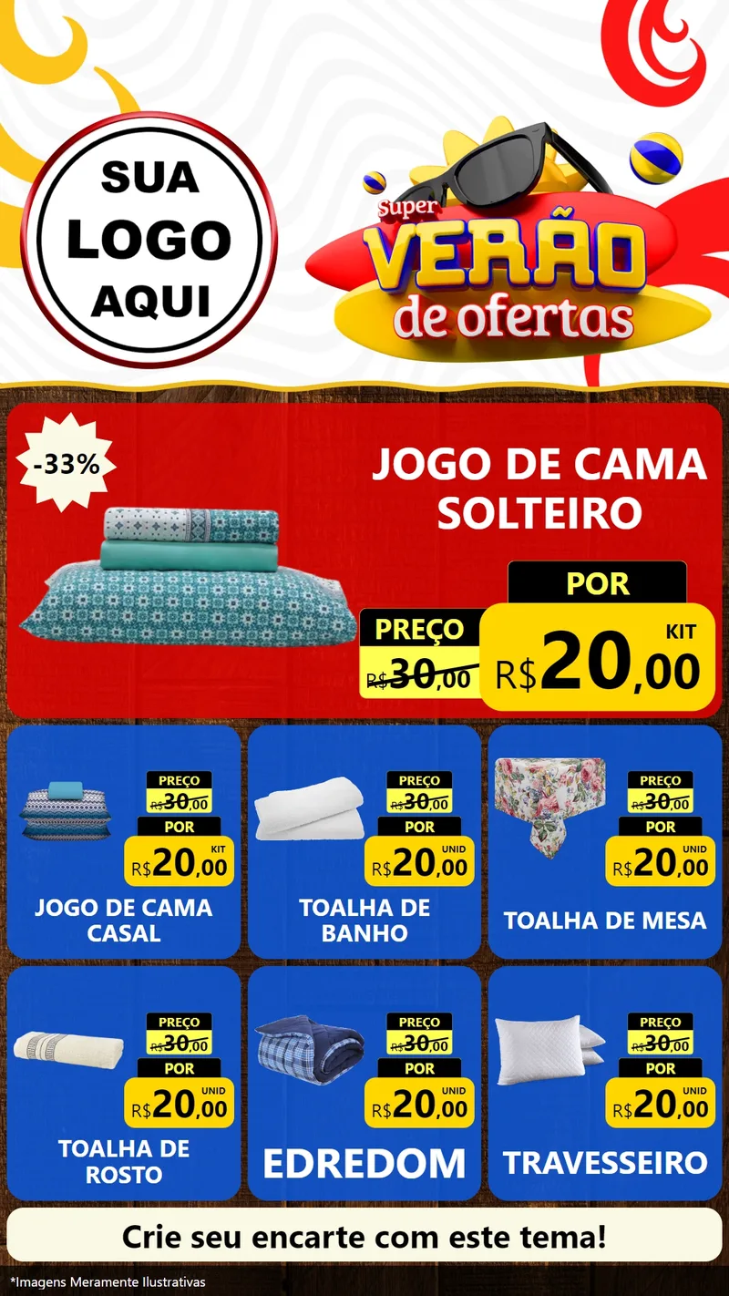 Modelo de Rede Social para Stories com o tema Super Verão de Ofertas para Cama, Mesa e Banho