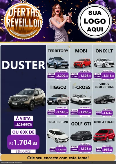 Modelo de Encarte para Encarte A4 Vertical com o tema Ofertas de Réveillon para Concessionaria de Carros