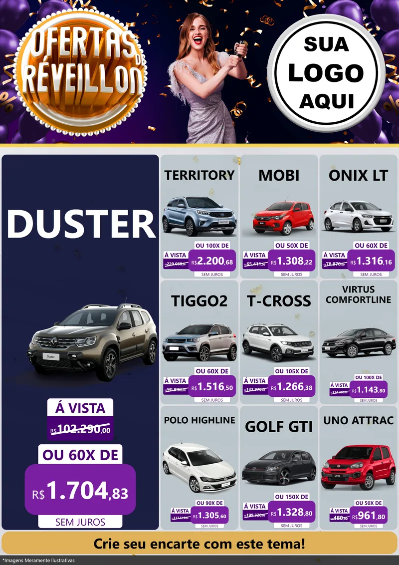 Modelo de Encarte para Encarte A4 Vertical com o tema Ofertas de Réveillon para Concessionaria de Carros