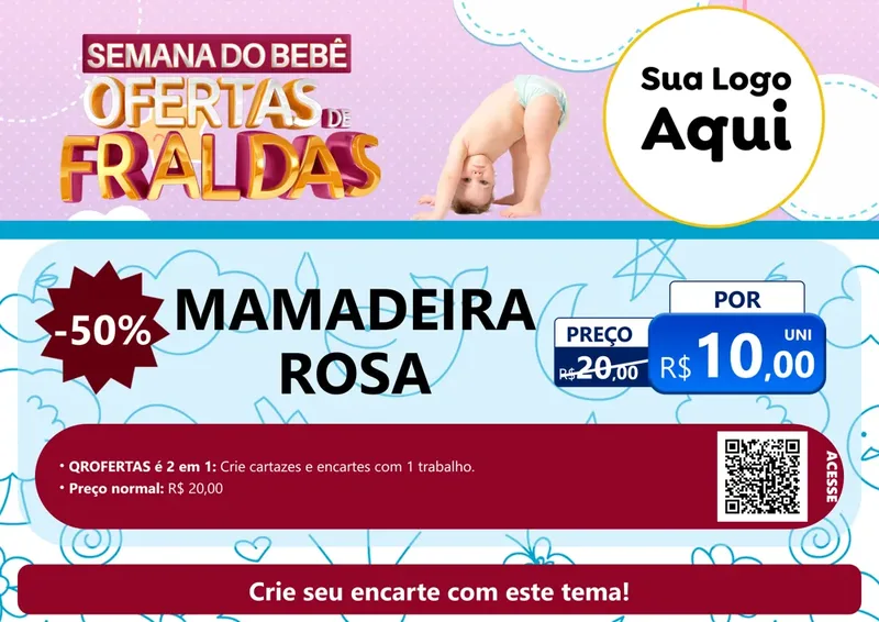Modelo de Cartaz para Cartaz A4 Horizontal com o tema Semana do Bebê - Ofertas de Fraldas para Bebês