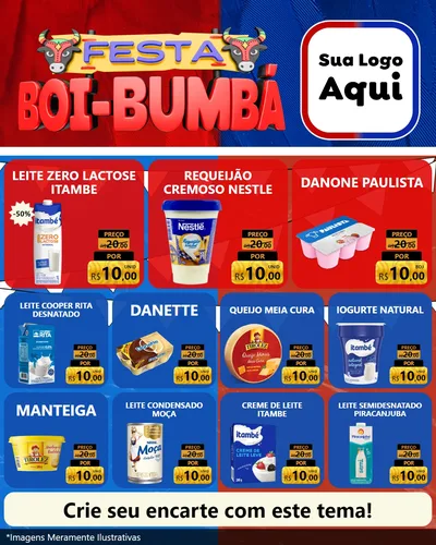 Modelo de Rede Social para Feed Instagram com o tema Festa Boi Bumbá para Frios e Laticínios