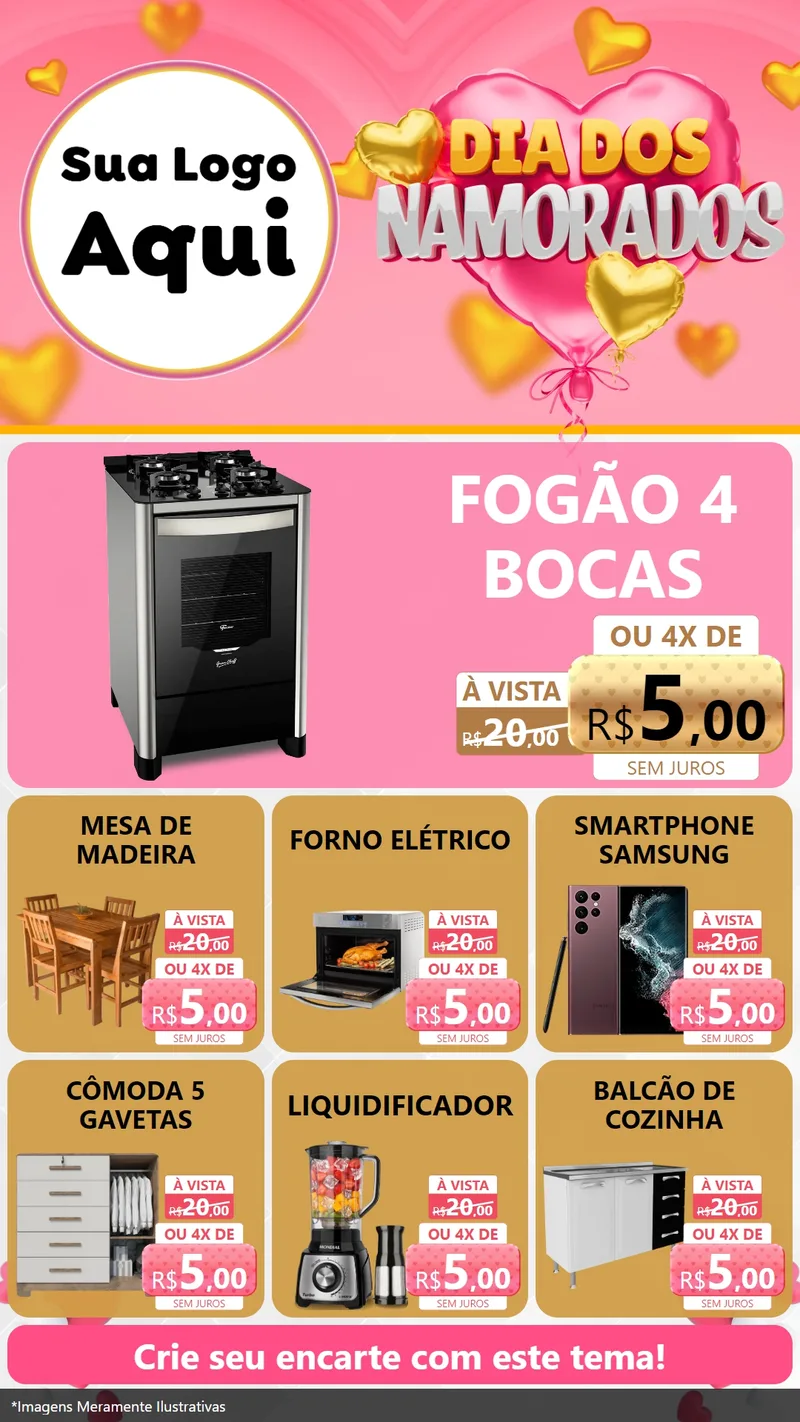 Modelo de Rede Social para Stories com o tema Dia dos Namorados para Móveis e Eletro