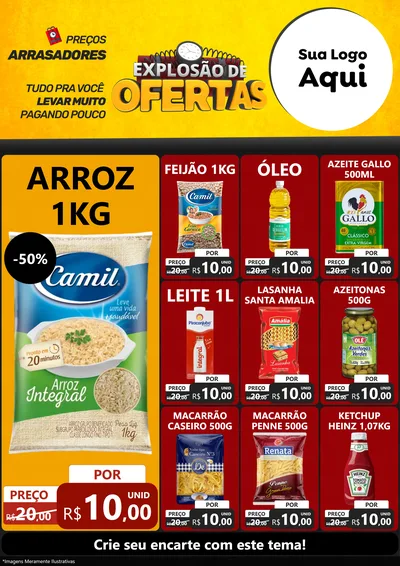 Modelo de Encarte para Encarte A4 Vertical com o tema Explosão de Ofertas para Supermercado
