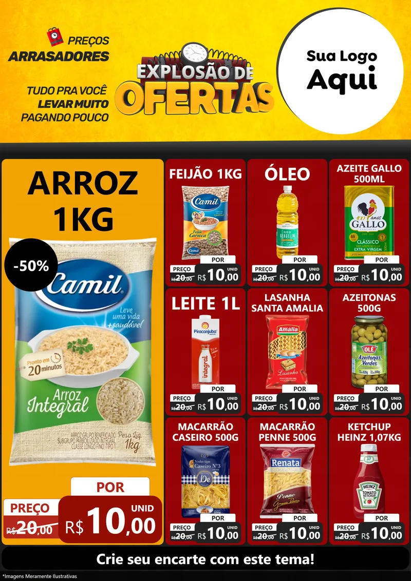 Modelo de Encarte para Encarte A4 Vertical com o tema Explosão de Ofertas para Supermercado