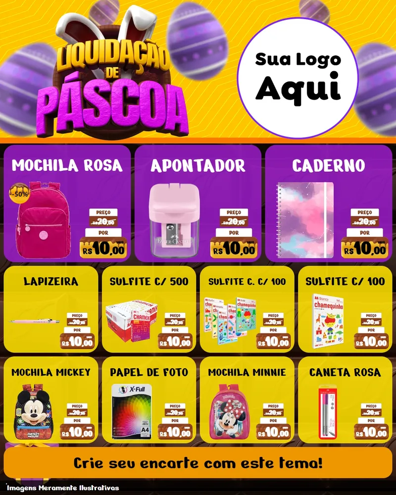 Modelo de Rede Social para Feed Instagram com o tema Liquidação de Páscoa para Papelaria