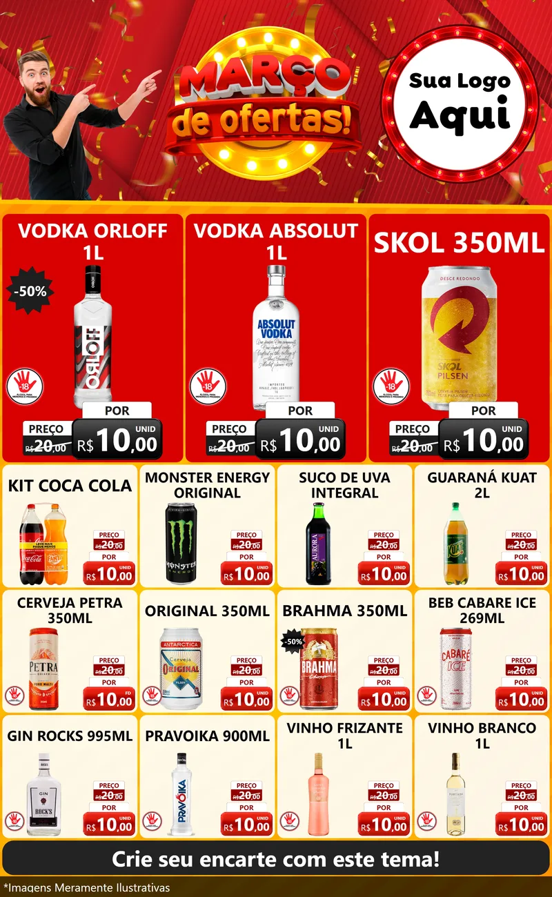 Modelo de Encarte para Encarte Grande com o tema Março de Ofertas! para Distribuidora de bebidas