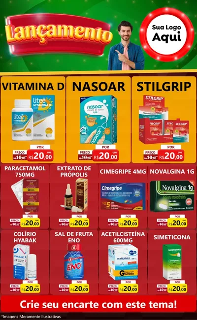 Modelo de Encarte para Encarte Grande com o tema Lançamento para Farmácia