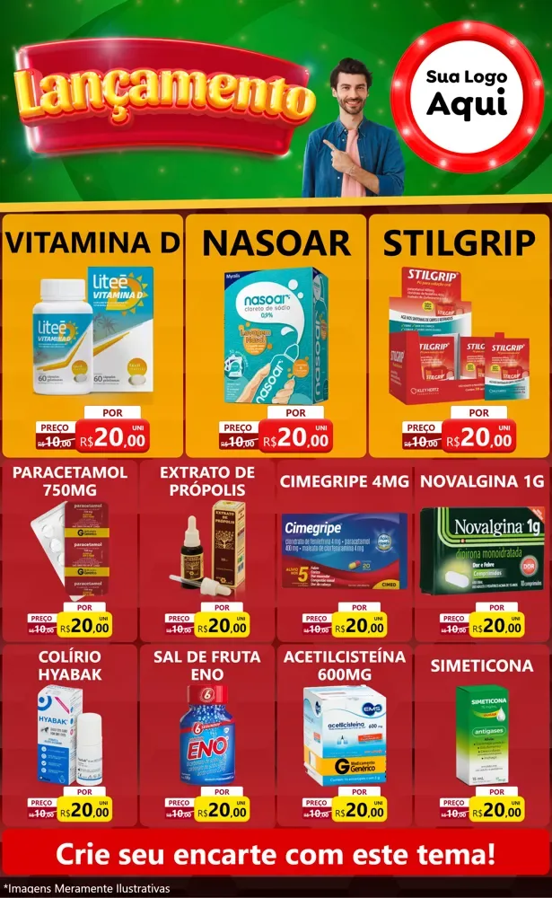 Modelo de Encarte para Encarte Grande com o tema Lançamento para Farmácia