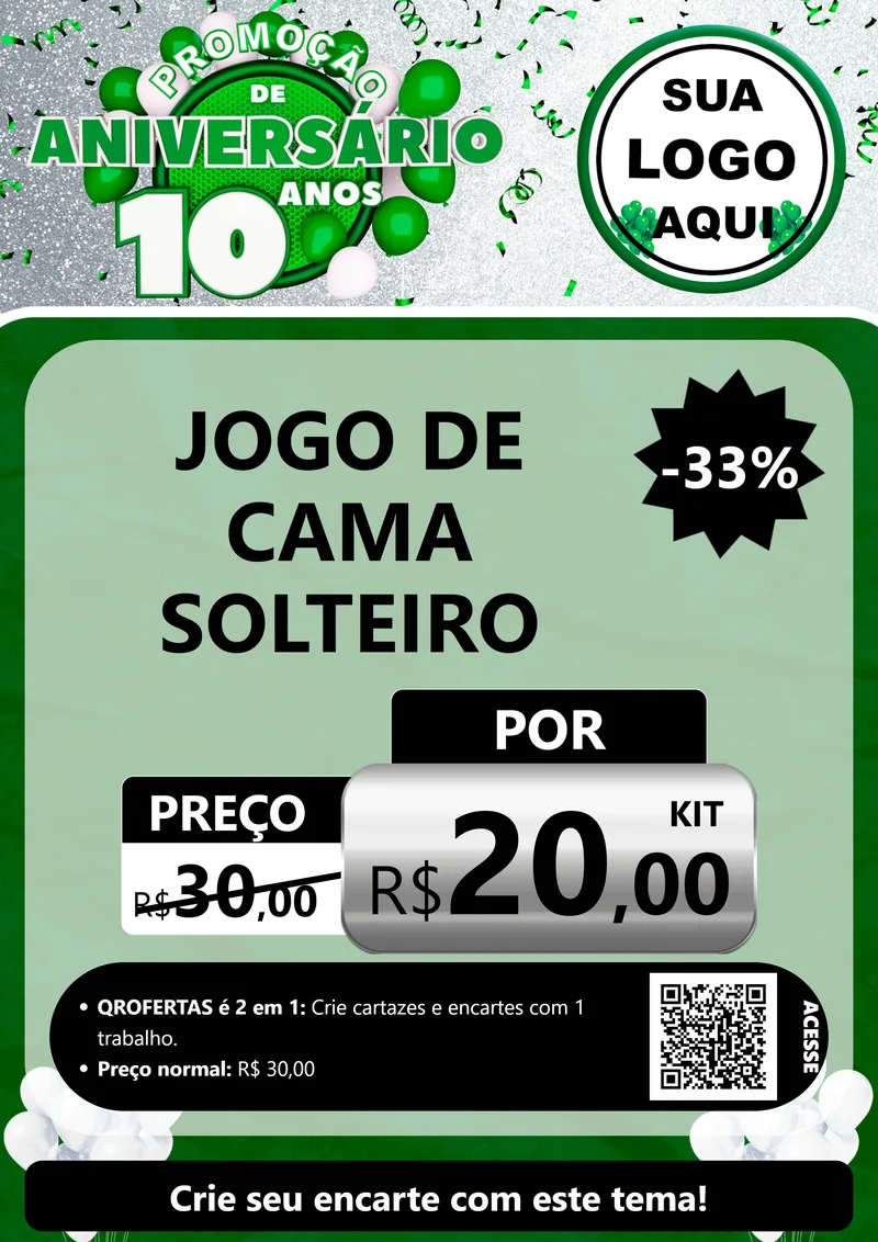 Modelo de Cartaz para Cartaz A4 Vertical com o tema Promoção de Aniversário - 10 Anos para Cama, Mesa e Banho