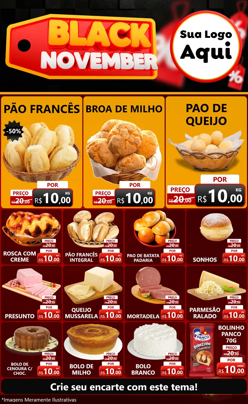 Modelo de Encarte para Encarte Grande com o tema Black November para Padaria