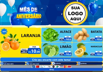 Modelo de Encarte para Encarte A4 Horizontal com o tema Mês de Aniversário para Hortifrúti