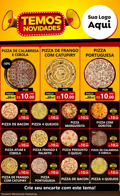 Modelo de Encarte para Encarte Grande com o tema Temos Novidades para Pizzaria