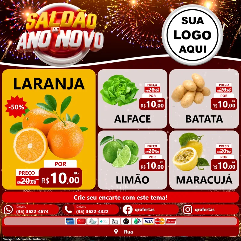 Modelo de Rede Social para Feed Facebook com o tema Saldão de Ano Novo para Hortifrúti