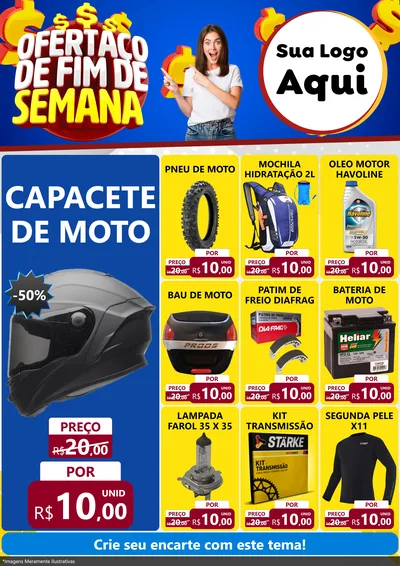Modelo de Encarte para Encarte A4 Vertical com o tema Ofertaço de Fim de Semana para Moto peças