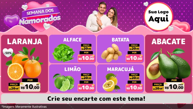 Modelo de TV para TV Horizontal com o tema Semana dos Namorados para Hortifrúti