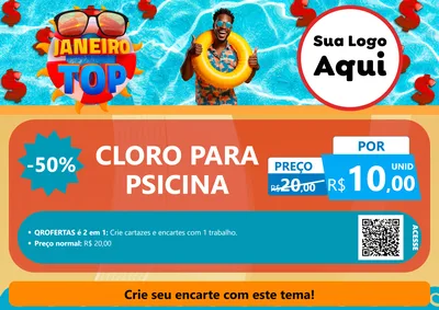 Modelo de Cartaz para Cartaz A4 Horizontal com o tema Janeiro Top para Produtos para Piscina