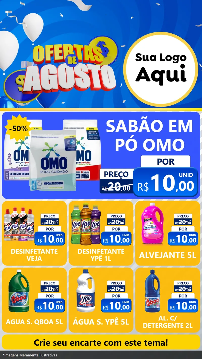 Modelo de Rede Social para Stories com o tema Ofertas de Agosto para Produtos de Limpeza