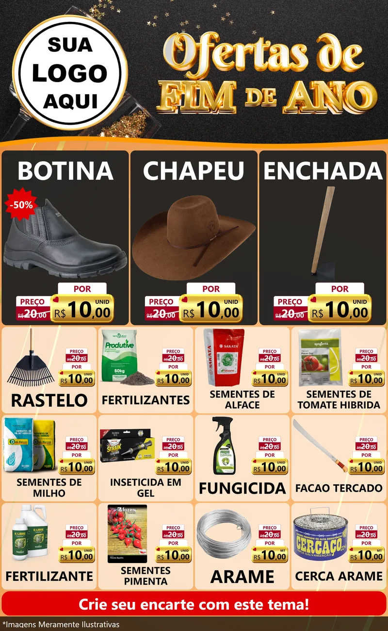 Modelo de Encarte para Encarte Grande com o tema Ofertas de Fim de Ano para Agropecuária